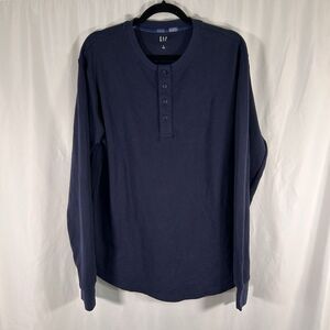 New Gap Shirt Men's Large Midnight Blue Waffled Long Sleeve Crew Neck Cotton Bl